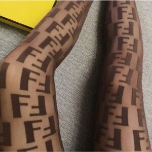 Monogram Sheer Logo Tights in Brown